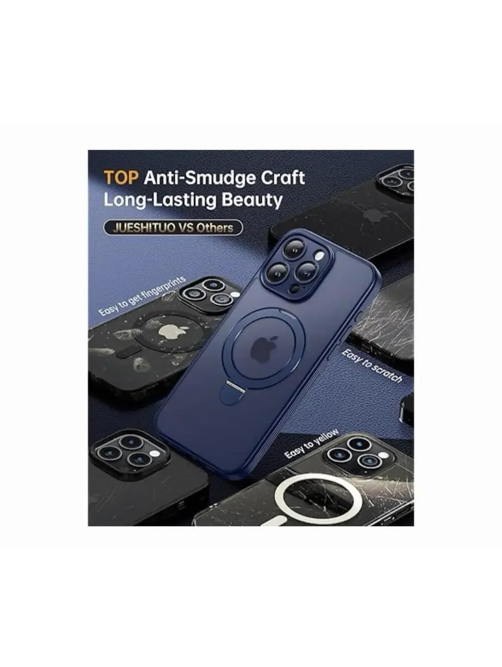JUESHITUO Magnetic Case for iPhone 15 Pro Max w/Camera Lens Protector Blue